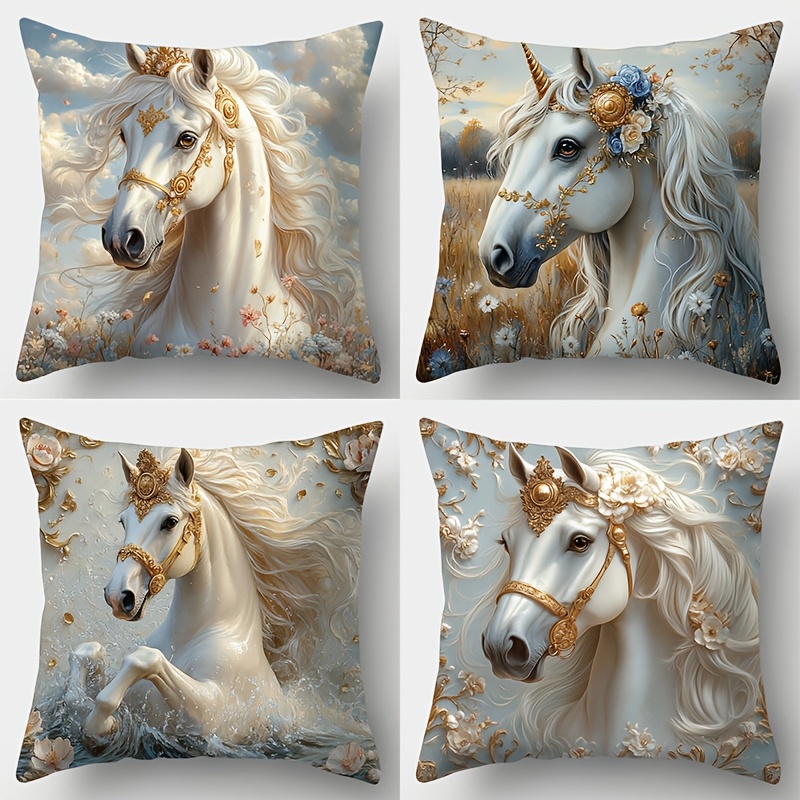 

4pcs, New Horse Creative Pillowcase, 17.72*17.72, Suitable For Living Room Sofa, Bed, Bedroom, Home Decoration, Without Pillow