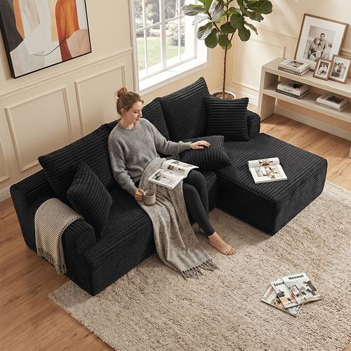 item picture modular l shaped sofa bed with foam frame corduroy chenille upholstery no installation deep seated recliner boneless sectional bed suitable for living room bedroom assembly contemporary for small spaces