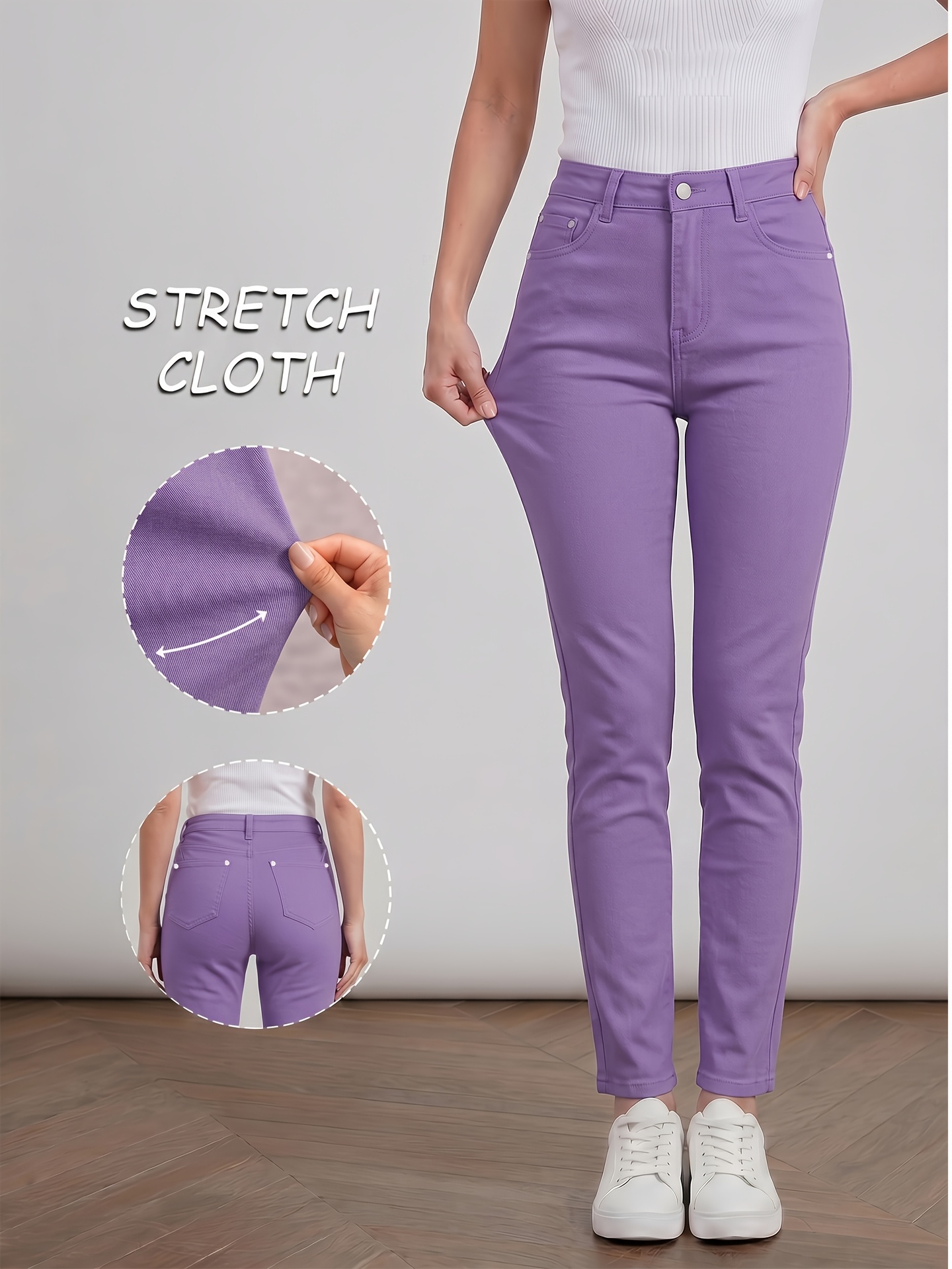 stretch denim ankle pants   in multiple colors suitable for   office commuting and casual     denim fabric is soft and   providing     when sitting for long periods without feeling tight