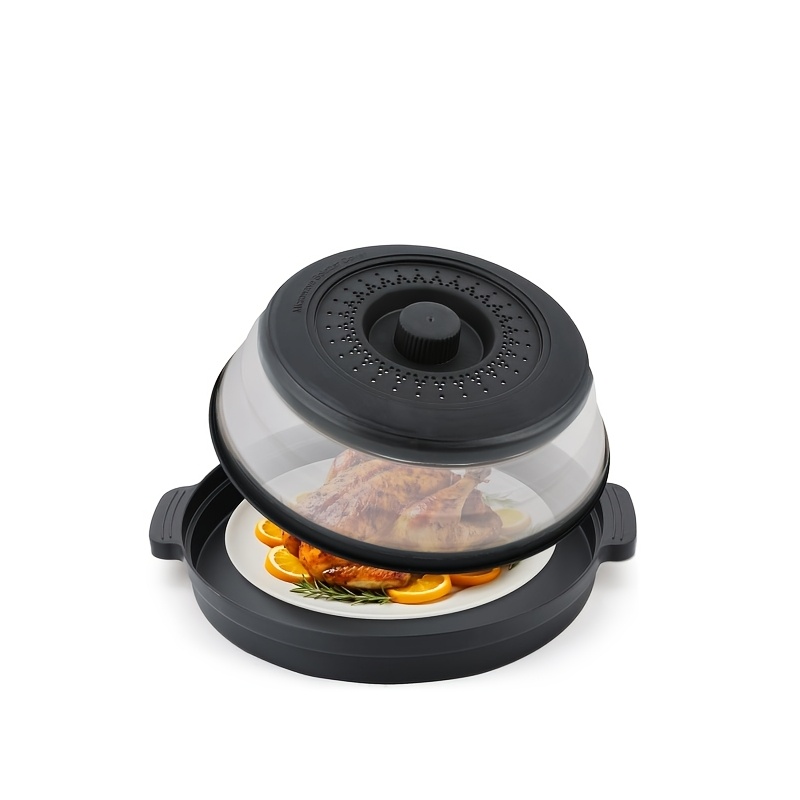 TEMU 2026 New Microwave Food Splash Guard & Base Mat - 10.5" Foldable Ventilated Cover With Anti-scalding & Thickening Design, Durable Plastic &