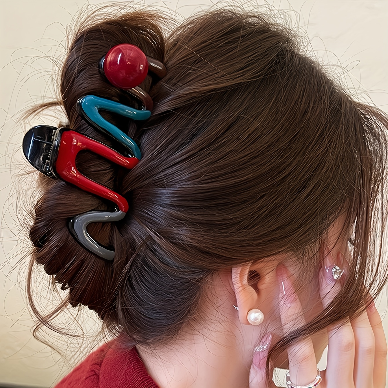 1pc/2pcs Colorful Wave Clip Temperament Sweet Shark Clip High-end Back-of-the-head Hair Clip Hair Grabbing Female Hair Accessories