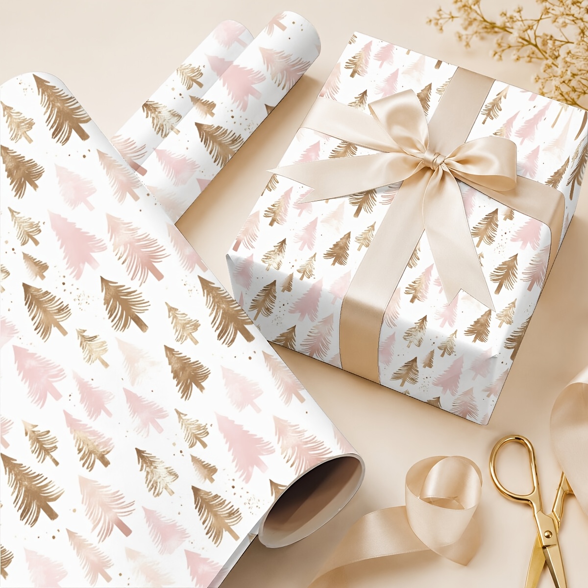 TEMU Rouleau de papier d'emballage 19.69In X 118.11In Rose Doré de Noël Emballage Cadeau pour la Saint-Valentin Anniversaires Enterrements de Vie de