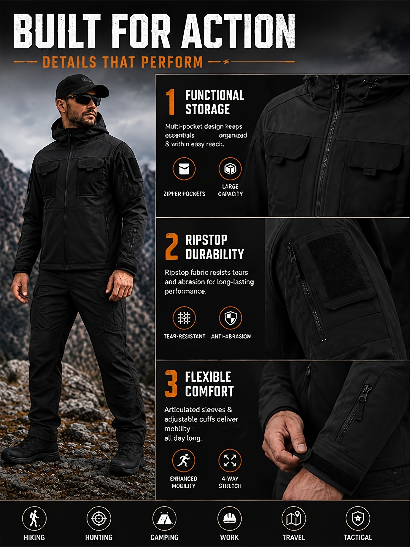 Men's Color-Block Multi-Pocket Hooded Soft Shell Jacket