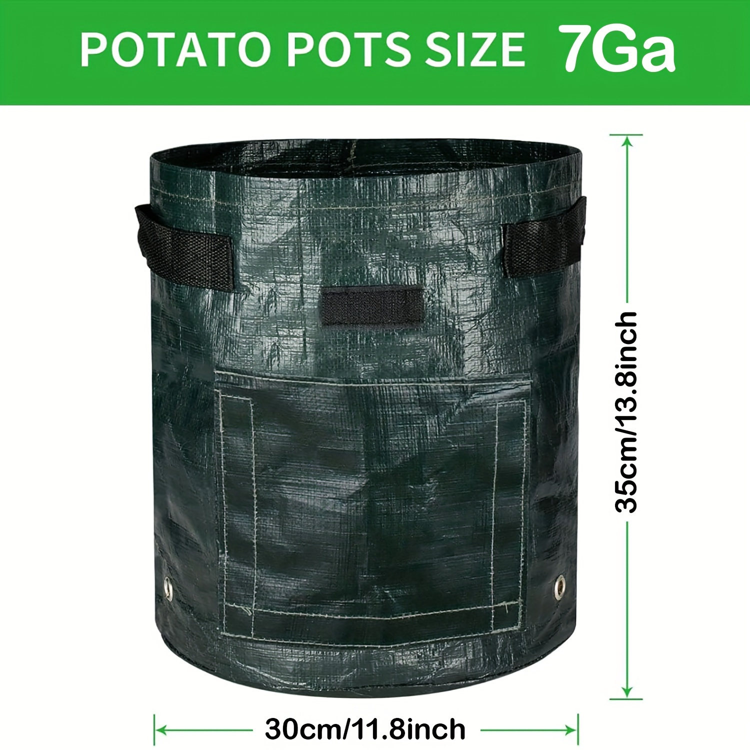 TEMU 5pcs Bolsas de Cultivo de Tela PE Duradera de 7 Galones con Solapa y - Verde Versátil para Papas, Verduras, Flores, Hierbas - Esenciales para Jardín Interior/Exterior