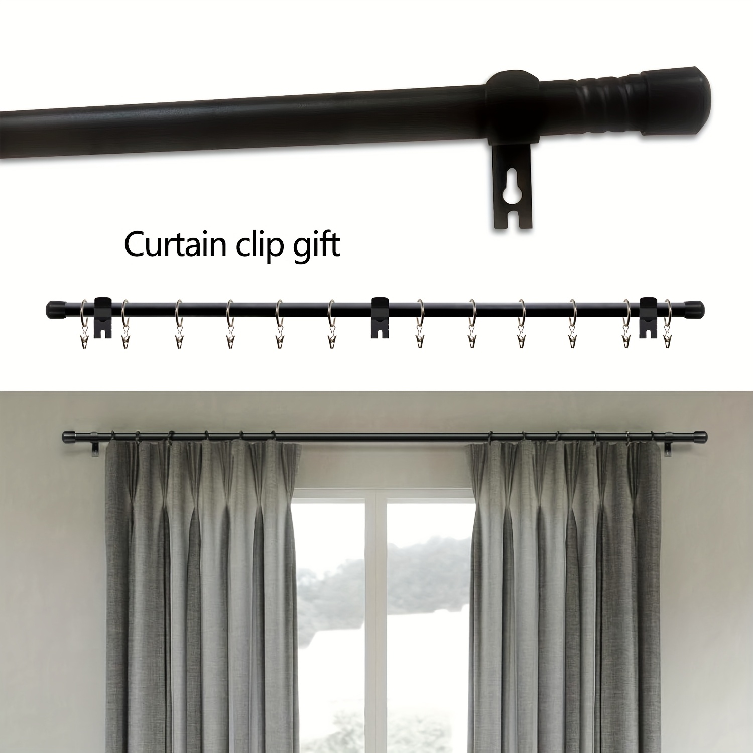 E-shop Einfache, elegante und robuste Gardinenstange, Kauf einer Gardinenstange und erhält man einen Metallhaken , geeignet für Fenster 23-87, kann mit