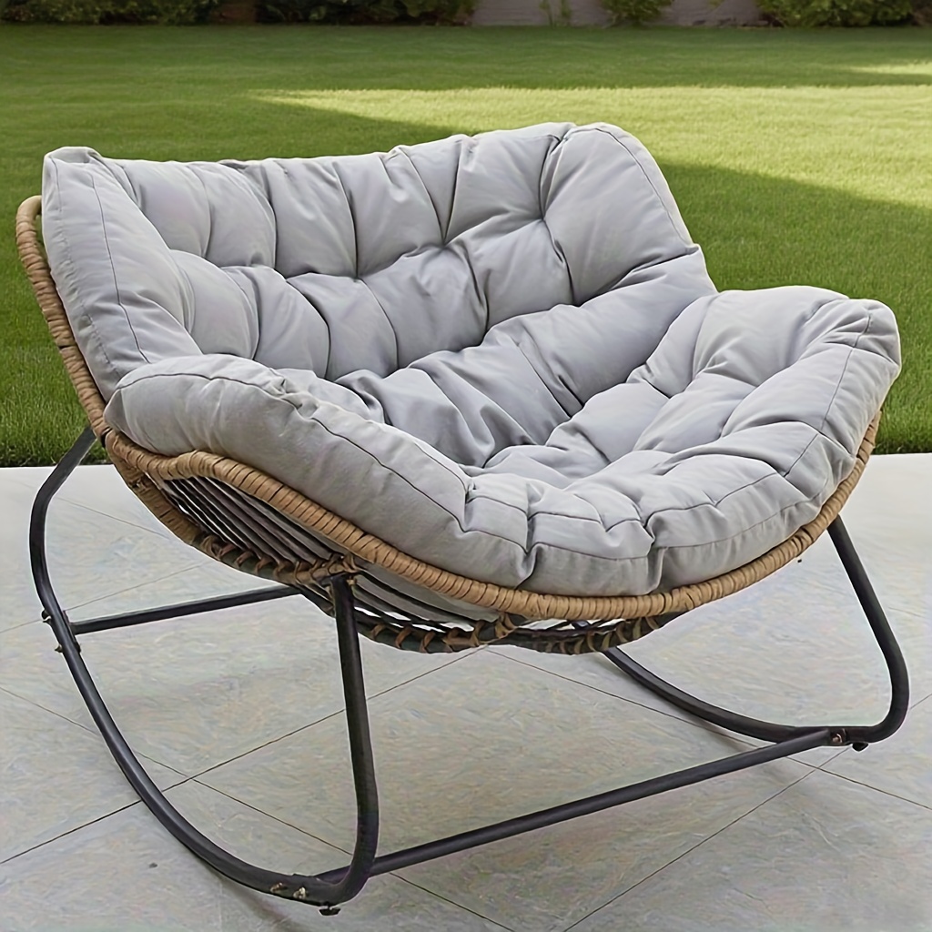ergonomic rocking chair with backrest gray cushioned outdoor patio garden chair for porch lawn or garden durable weather resistant design   perfect easter gift patio furniture porch relaxation minimalist decor sturdy construction   home relaxation Product details 1