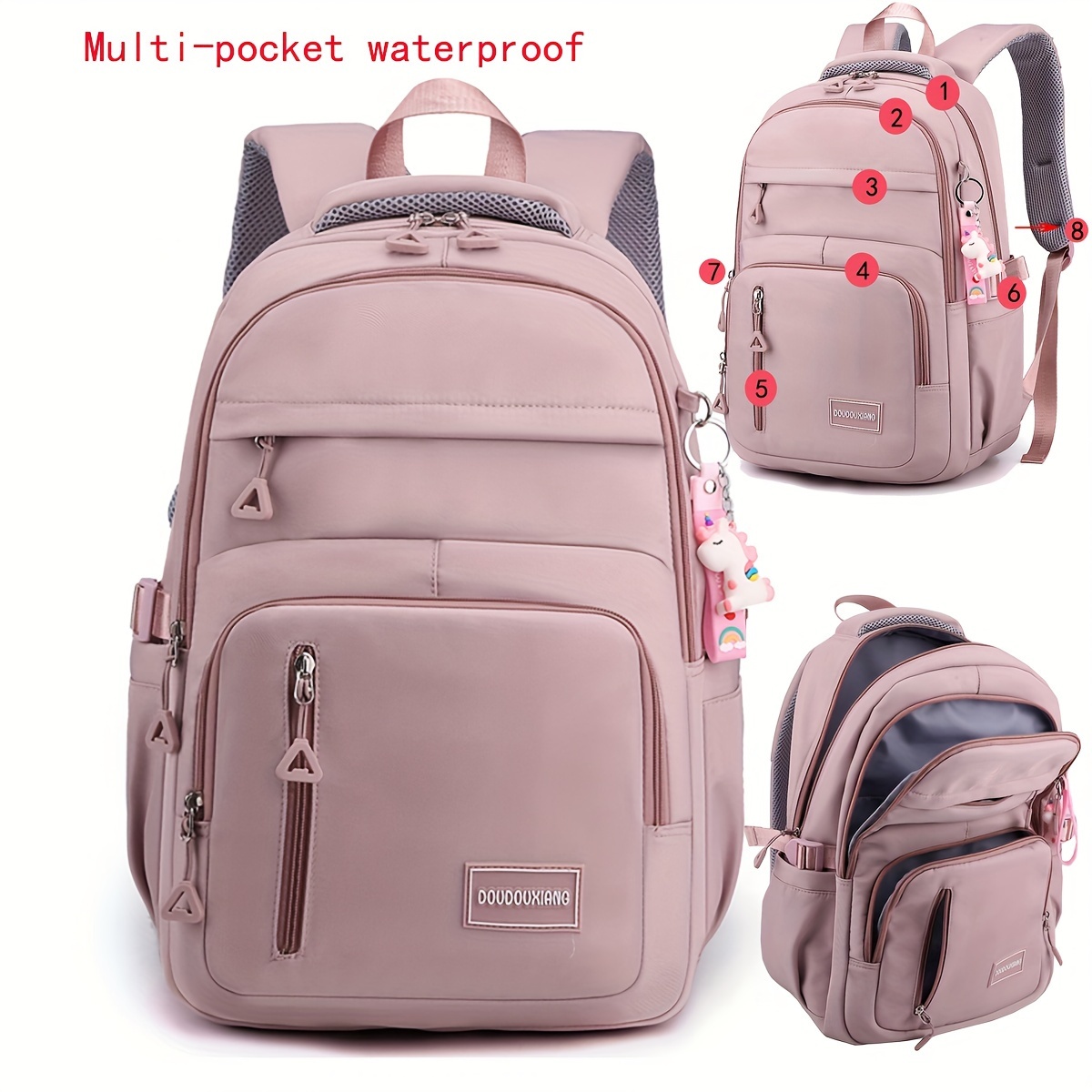 

Nylon Women's Backpack - Spacious & With Padded Straps, Laptop Compartment, And Charm - In Multiple Colors