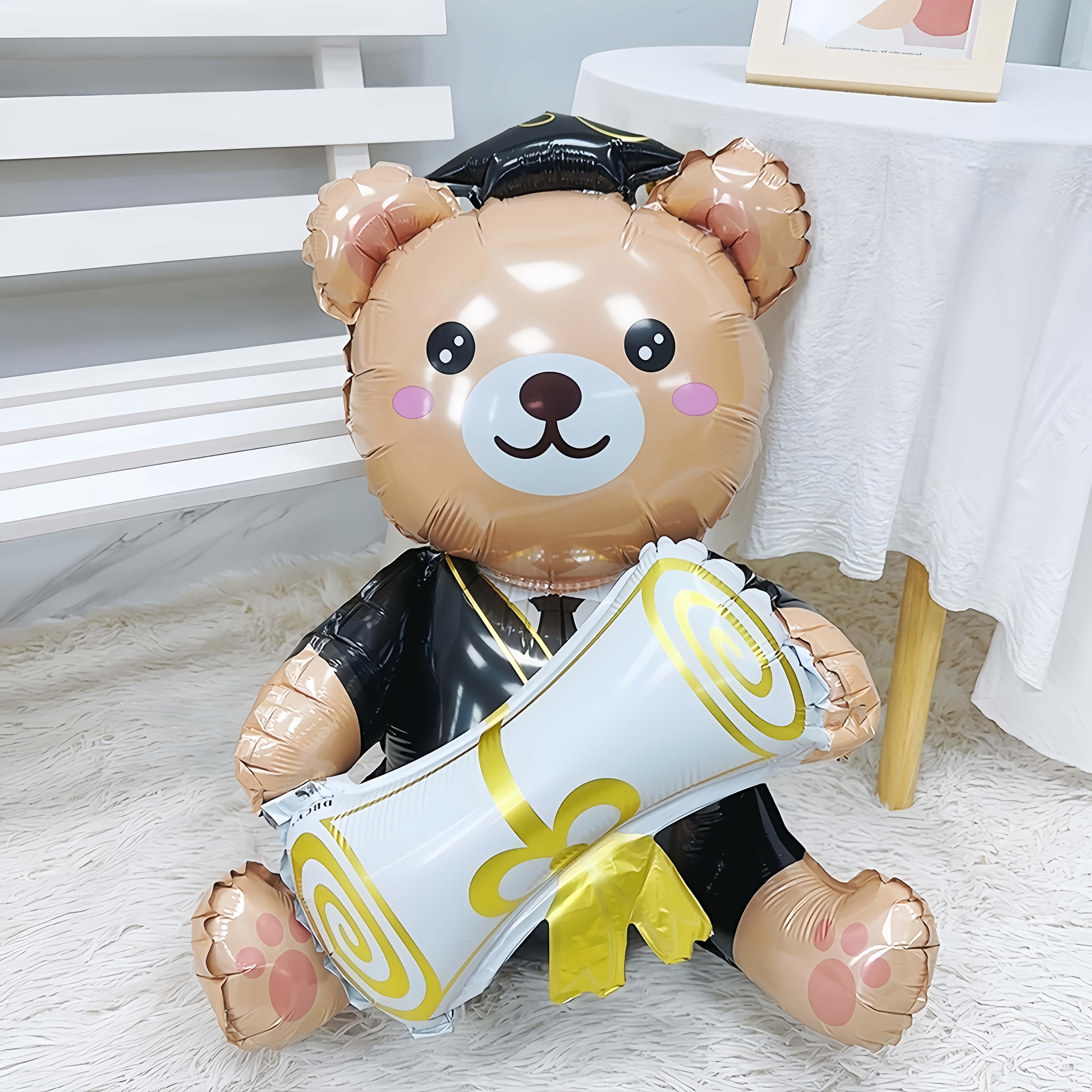 A Bear Holding A Diploma And Aluminum Foil Balloons, Perfect For Graduation Parties And School Decorations, Including A Graduation Cap Bear Balloon - Ideal For