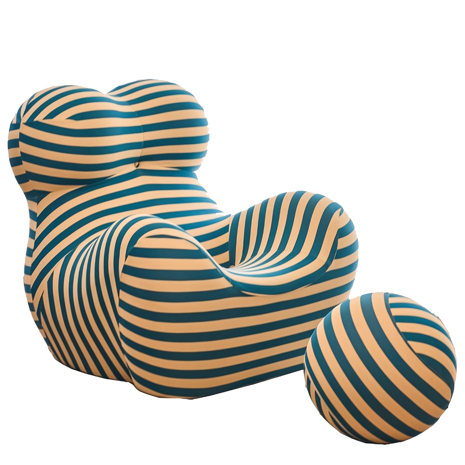 Image of Modern Light Luxury Designer Lazy Sofa, Fabric Single Leisure Chair With Footstool, Comfortable Armchair Suitable For Living Room, Bedroom, Balcony, Striped Decorative Chair With Footstool (3 Colors )