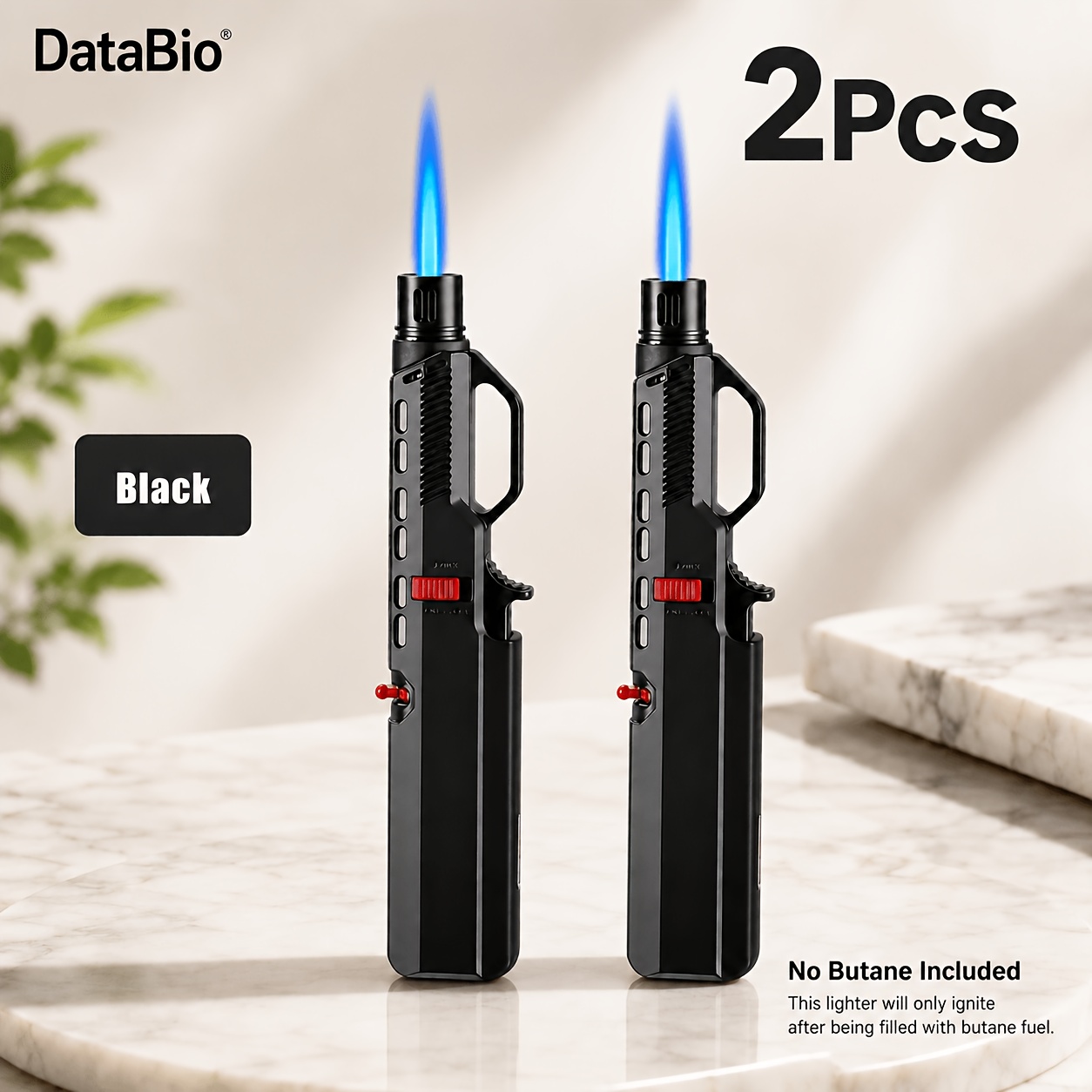 TEMU (no Butane) 2-pack Refillable Long Jet Flame Lighters, Wind-resistant & Adjustable With Window And Safety Lock For Grill, Ideal For Candles,