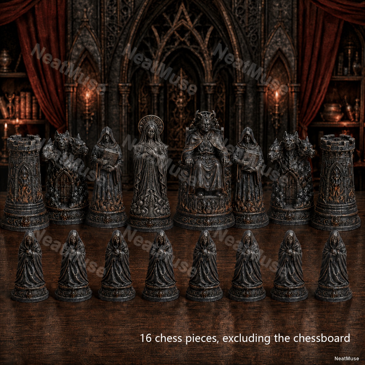 Image of 16pcs 3d Vintage Dark Underworld Themed Chess Pieces, Exquisite 3d Carved Gothic Style , Art Collectible Desktop Decor Tabletop Game Accessories Suitable For Halloween And Christmas