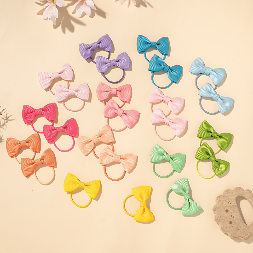 TEMU 24pcs Cute Bow Hair Ties For Girls - 2" Elastic Ponytail Holders, Assorted Colors, Soft Polyester, Everyday & Casual Wear