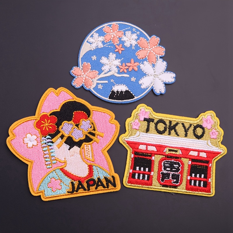 Set Of 3 Japanese Anime Iron-on Patches For Garments, Suitable For Embroidery Or Fusible Application On Clothing
