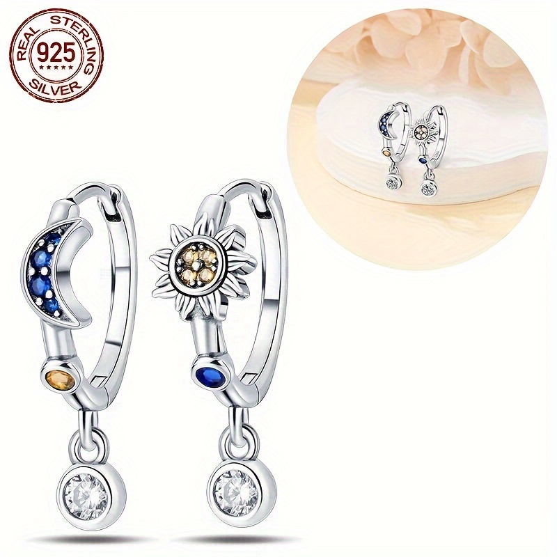 

A Piece Of S925 Sterling Silver Starry - Starry Moon Stone Inlaid Earrings For Women's Fashion Jewelry Exquisite Jewelry Diy Festival Birthday Gift Silver Weight 3g