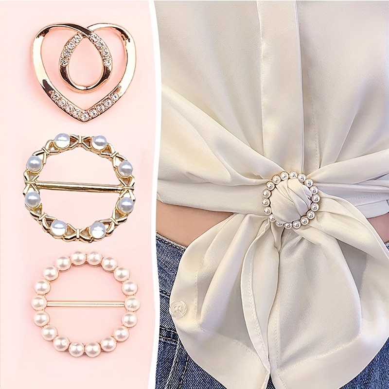 

3pcs Pearl Corner Knotted Buckle T-shirt Shirt Hem Fixed Buckle Stylish Silky Scarf Buckle Ins Tide Jewelry