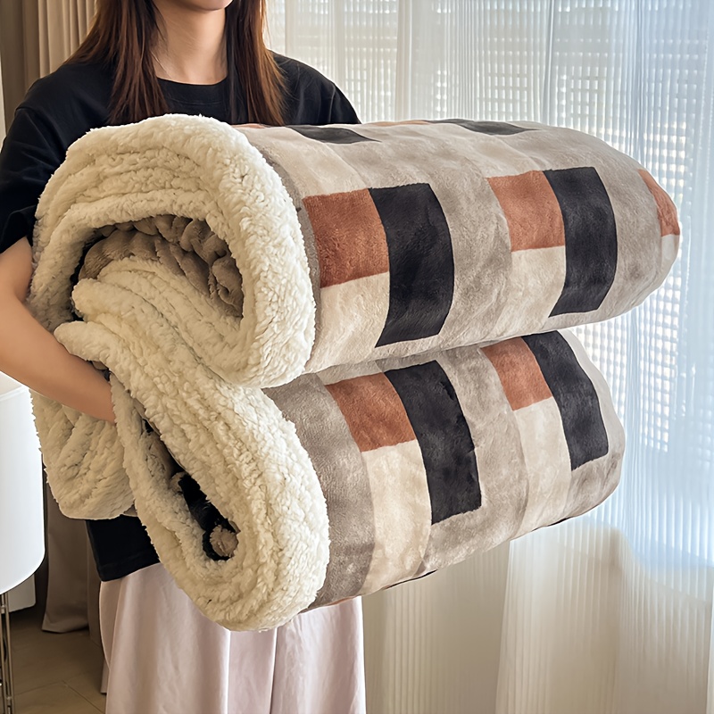 TEMU Luxury 2-in-1 Flannel Sherpa Blanket King Size, Heavyweight Bedspread Coverlet, Reversible Plush Fleece Throw For Couch, Machine Washable No