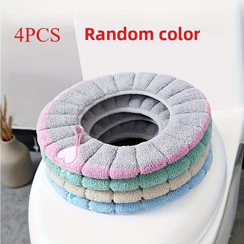 Image of 4pcs Winter Warm Toilet Seat Cover Compatible For Most Toilets - Soft Thick Warm Cushion, Removable & Easy-clean Cover, Portable Toilet Seat For Home, Dorms, Weather - Ideal Christmas Gift ( Options)