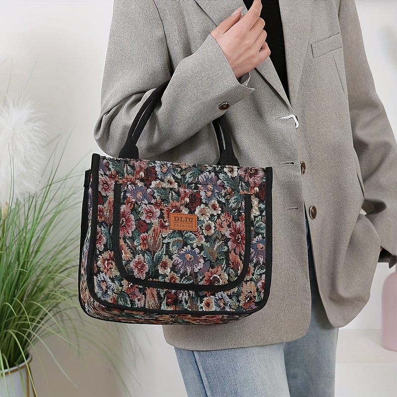 Naujas, Storintas Megztas Žakardo Audinys, Rankinė, Rankinė, Darbo Nešiojama Pirkinių Krepšys, Išvykos Saugojimo Krepšys, Moteriška Krepšys, Išeiginis, Kasdieniam Naudojimui, Retro, Grįžimo į Sezoną, Kvadratinis Krepšys, Rankinė, Tinkama Darbui Biure ir Kempingui