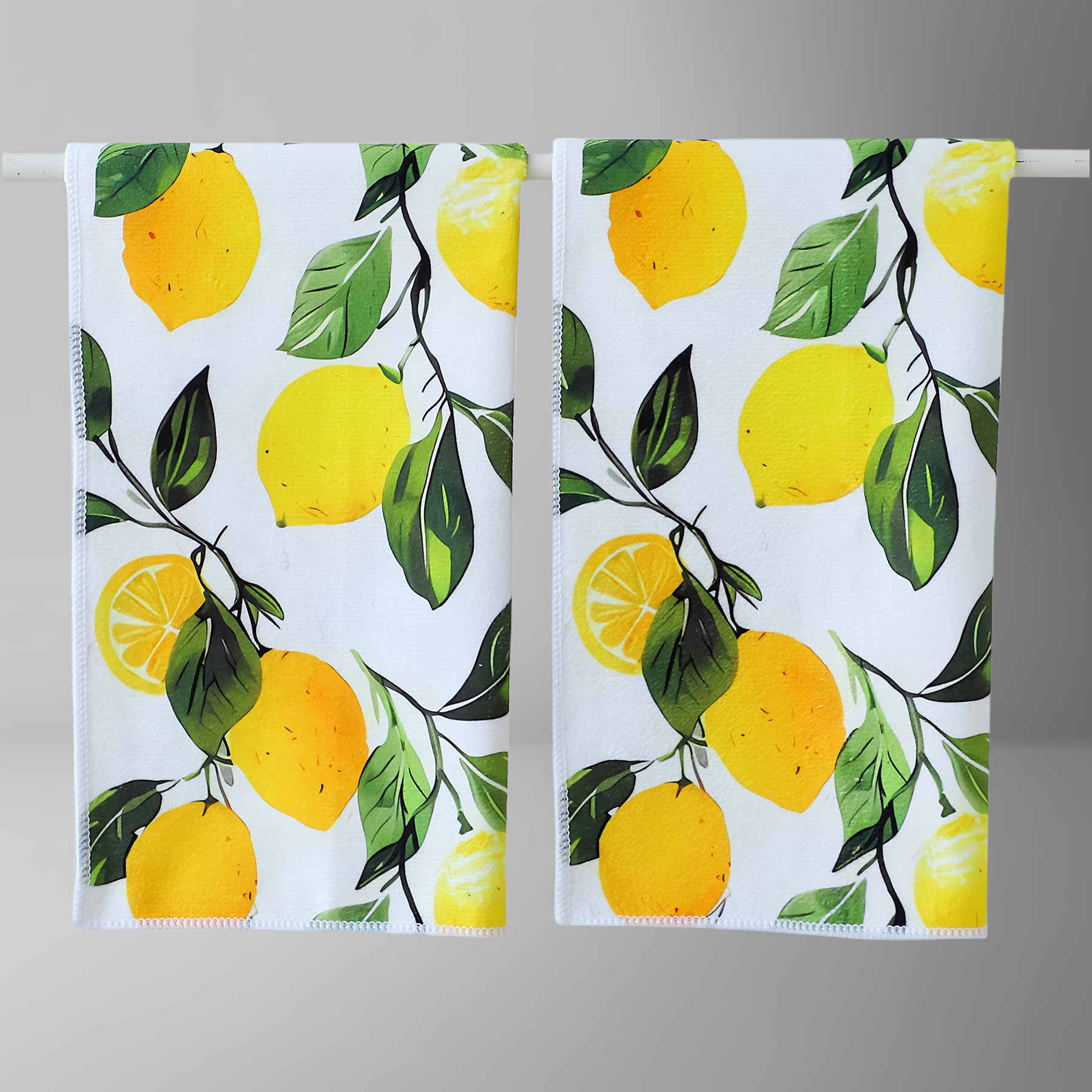 TEMU 2pcs/1pc Print Towel Set, Absorbent Quick-dry, Easy Stain Removal Kitchen Towel, Autumn Lemon Print Bathroom Fingertip Towel, -friendly Dish