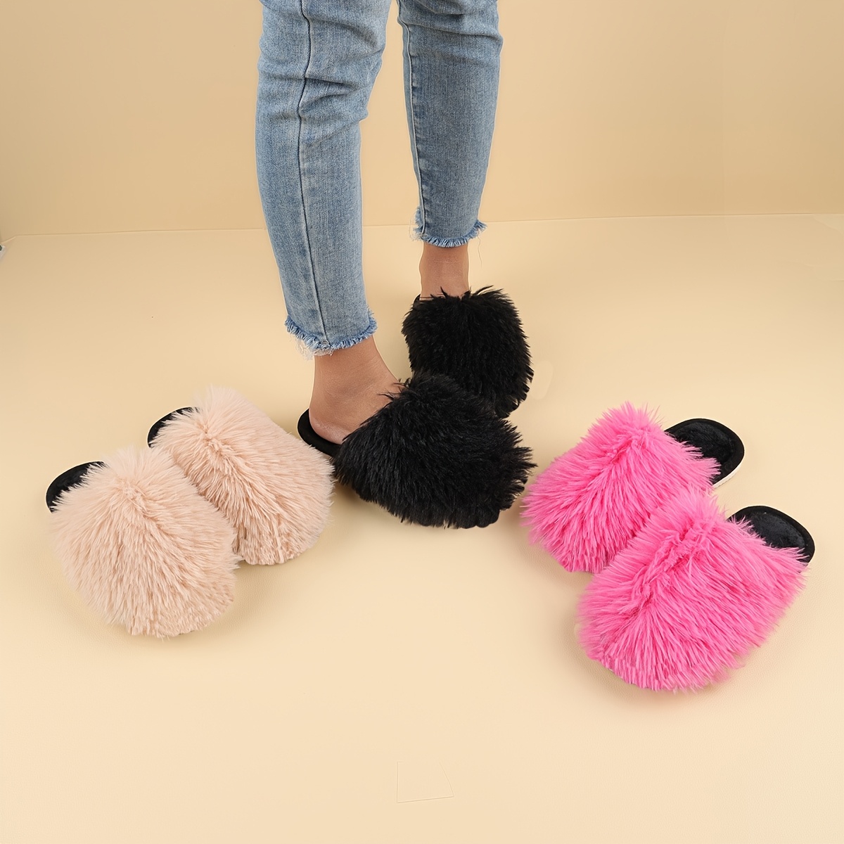 

Women's Fuzzy Slippers, Fluffy Slides, Eva , , For