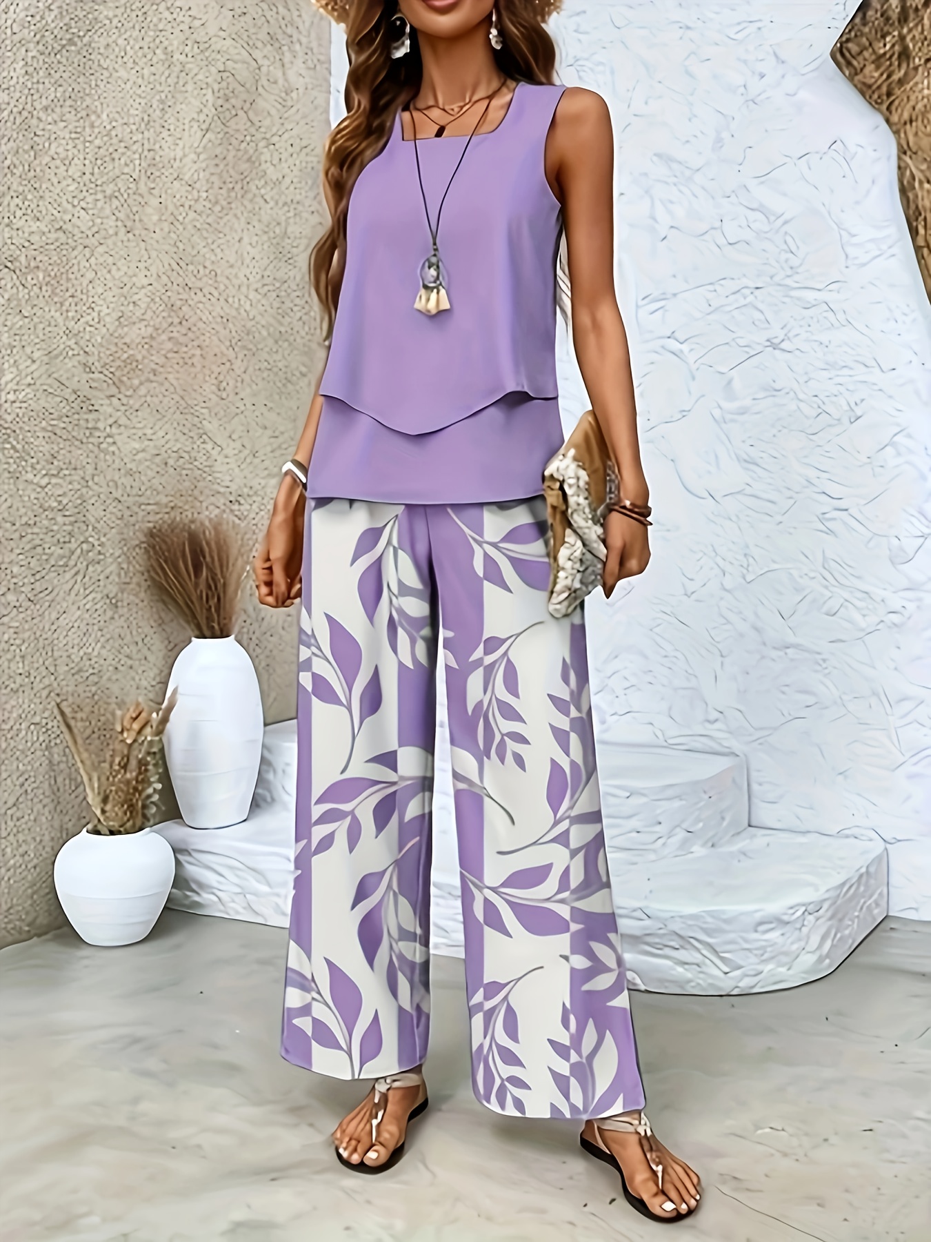 Artikelbild elegantes einfarbiges strickjacken- hosen-set