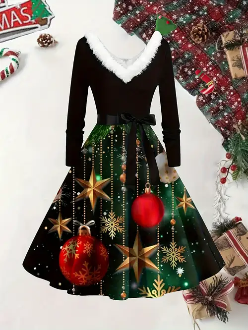 womens christmas dresses holiday dresses LFEOOST for Women 2023 Long Sleeve Fluffy V Neck Sexy Dress Elegant Flowy Outfits Party Midi Dress at Amazon Women's Clothing store Serve looks that sleigh with the Womens Santa Slay Dress Clearans Christmas Dress for Women
