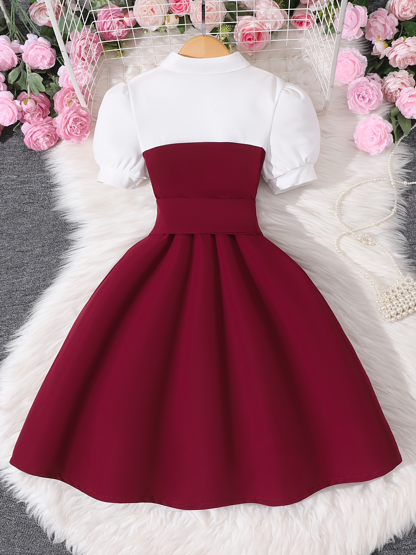 red dress year old girls burgundy girls dress white - Temu United Arab  Emirates