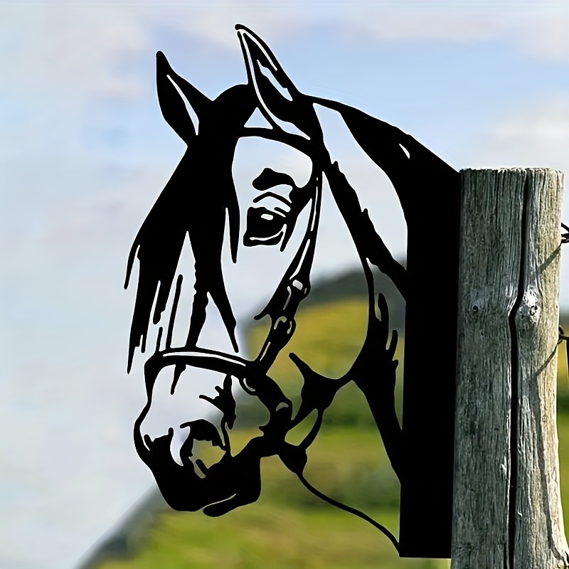 

Rustic Metal Horse Silhouette Decorative Garden Stake, Outdoor Animal Farm Fence Decoration For Independence Day, No Electricity Or Battery Required