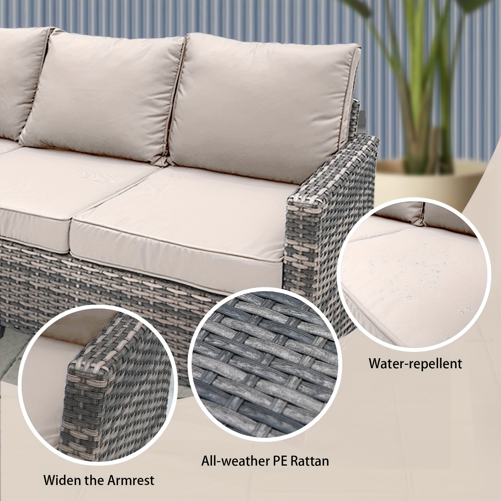 All Weather Outdoor Rattan Sofa, 3 Seat Outdoor Wicker Couch With High Back, Premium Brown Wicker And Cushions For Garden, Backyard, Porch EasyUp