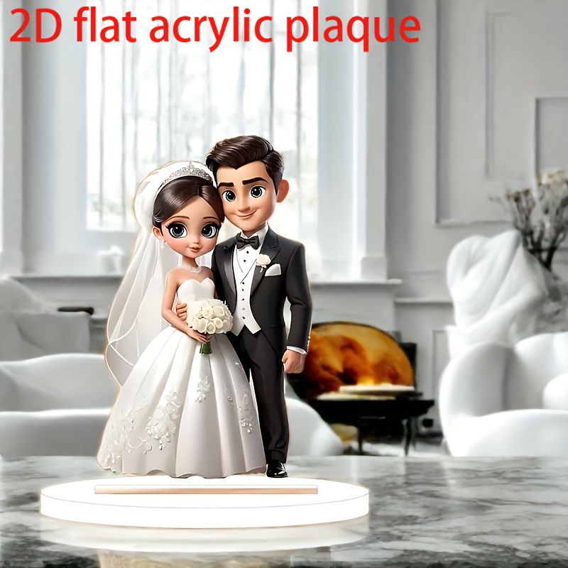 

2d Flat, Elegant Acrylic Wedding Figurines - & Groom 2d Tabletop Decor, Ideal For Church & Outdoor Weddings, Versatile Wedding Room Accent, Wedding Decorations