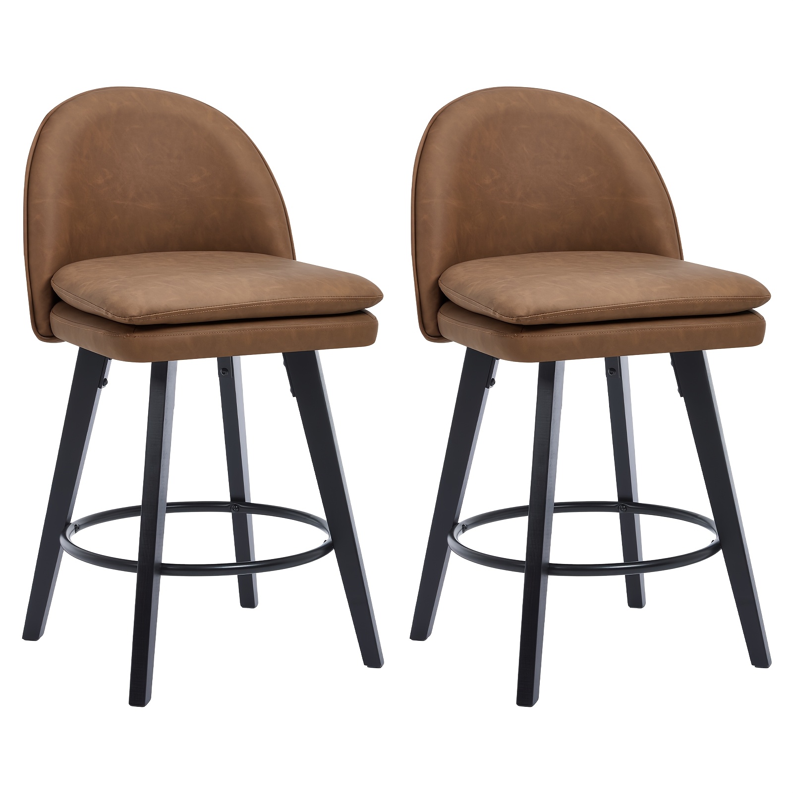 Image of Modern Swivel Bar Stools Set Of 2, Faux Leather/velvet Kitchen Stools With Back And Wooden Legs, Upholstered Armless Counter Stools, Seat Height 65cm For Kitchen Island, Home Bar And Bistro