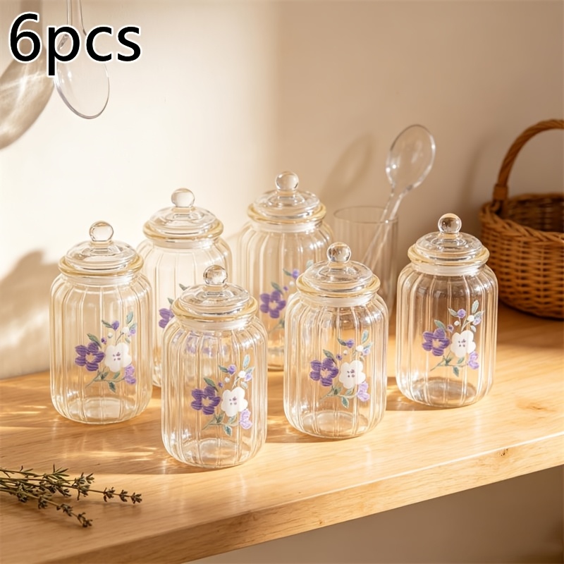 TEMU 6pcs Miniature Dollhouse Transparent Storage Jar Models, Resin Material, Mini Floral Pattern Storage Jars Decorative Ornaments, For Landscape