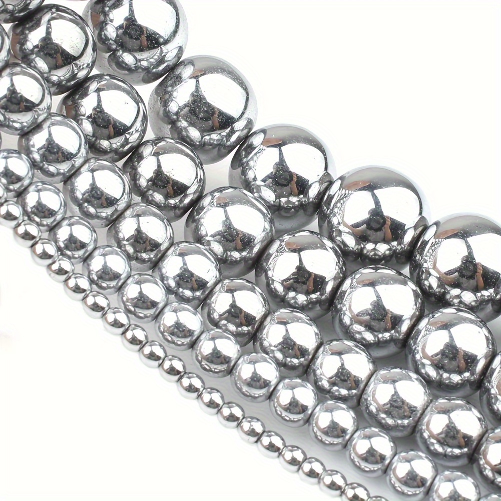 High-quality Natural Stone Smooth Hematite Loose Spacer Beads In Silvery Color, In Sizes 2, 3, 4, 6, 8, 10, And 12mm, Perfect For Jewelry Making Including Bracelets, Necklaces, And Earrings
