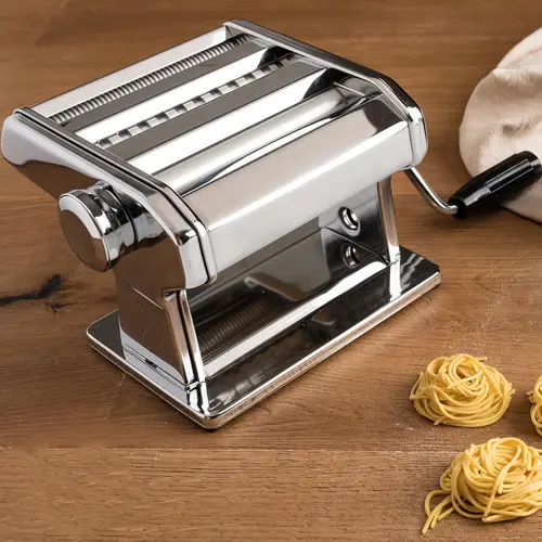 stainless steel manual pasta maker machine 150mm hand crank adjustable thickness for spaghetti durable rust resistant kitchen gadget with anti skid handle perfect easter gift for home cooks homemade noodles shiny
