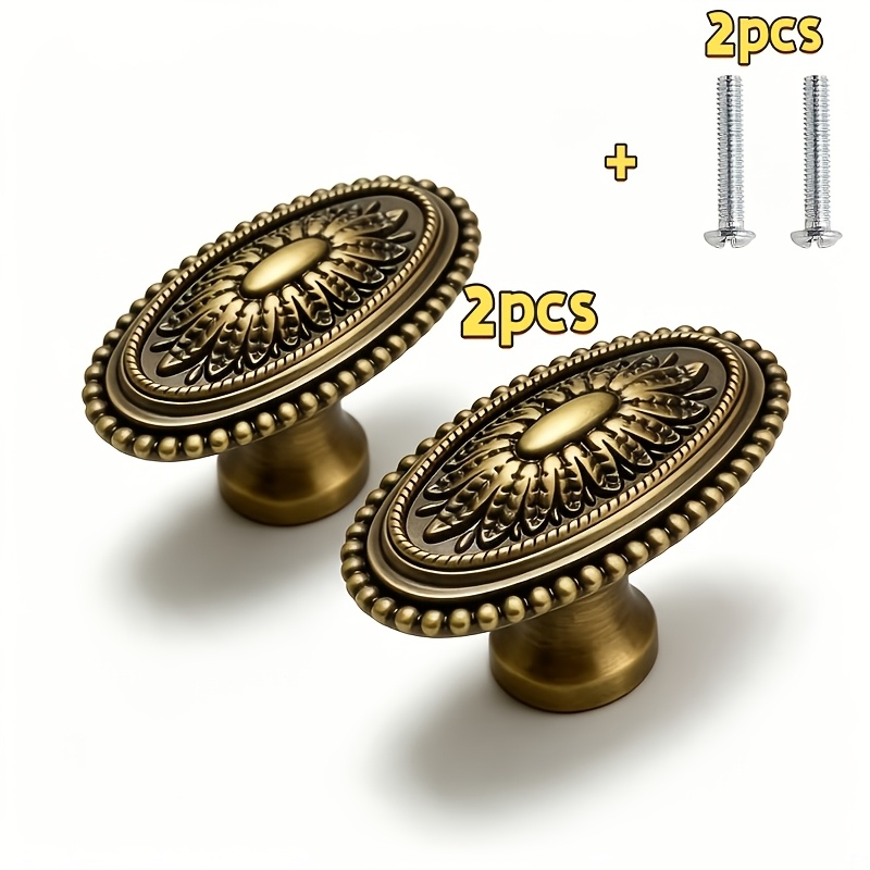 TEMU 4pcs Set Including 2 Handles + 2 Screws, High-end Solid Antique Bronze Single-hole Handles, Alloy Furniture Handles For Wardrobes, Cabinets, And