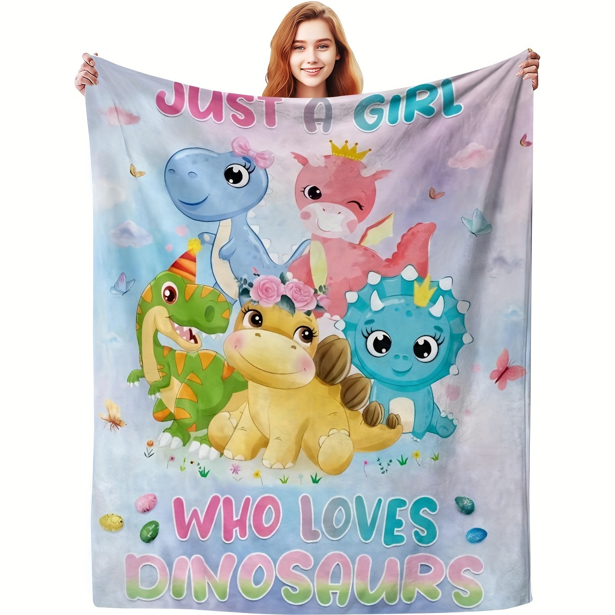 

1pc Cute Dinosaur Blanket Gift For Friends Blanket Soft Flannel Sofa Blanket Tv Blanket Warm Skin-friendly Office Nap Throw Blanket, Sofa Bed Blanket