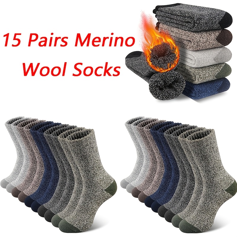 

15 Pairs Men's Merino Wool Socks, Warm Wool Hiking Socks, Extra Winter Socks, Valentine's Day Gifts