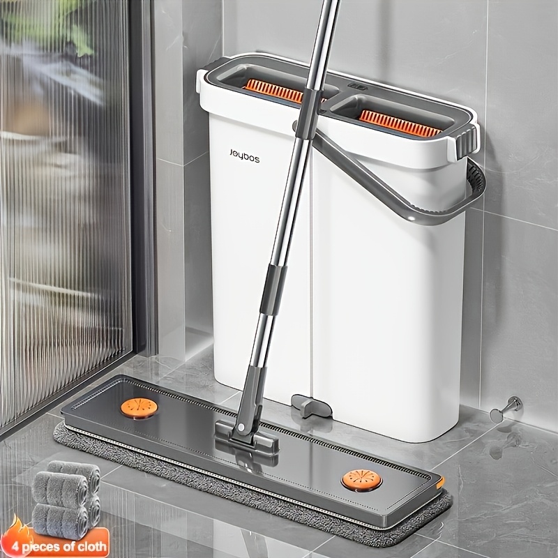 TEMU Set Piatto e Secchio, Kit per Pavimenti ad Uso e Asciutto, con 4 Panni in Microfibra Riutilizzabili e Lavabili, Piatto Multisuperficie per Legno