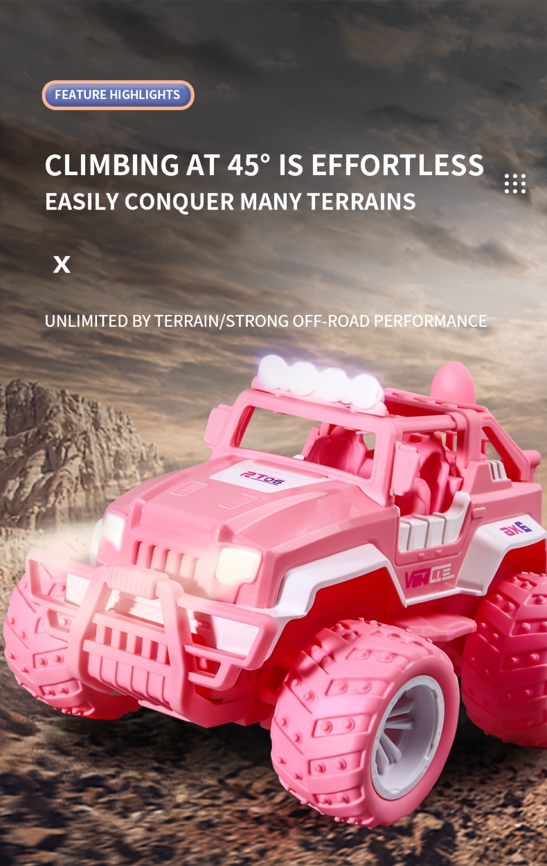 RC Off-road Vehicle, Pink, Blue, Red Remote Control Truck, Equipped With Rechargeable Battery, LED Headlights, Boys And Girls Toy Car, Boys And Girls Creative Birthday Gift, Halloween Gift