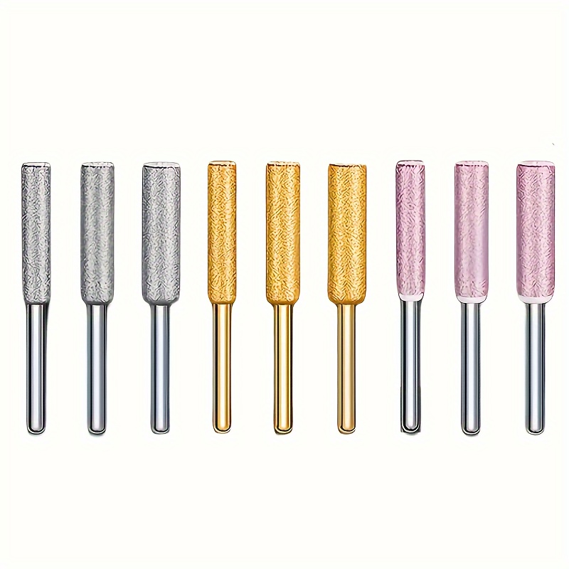 10-Pc Diamond Chainsaw Sharpener Set, Titanium Coated Corundum Grinding Bits, Rotary Tool Burr Stone Files for Chain Saw, Jade, Glass, Metal, Wood Sharpening - Uncharged Power Mode