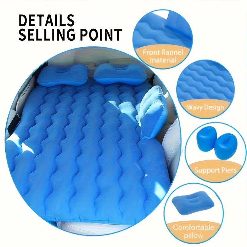 Premium Blue Gray And Beige Black Portable Inflatable Car Mattress, Car Beds For Vehicles, PVC Material, Suitable For Backseat Sleeping, Outdoor Camping Picnic Travel Cushion Bed, Car Accessories For Men
