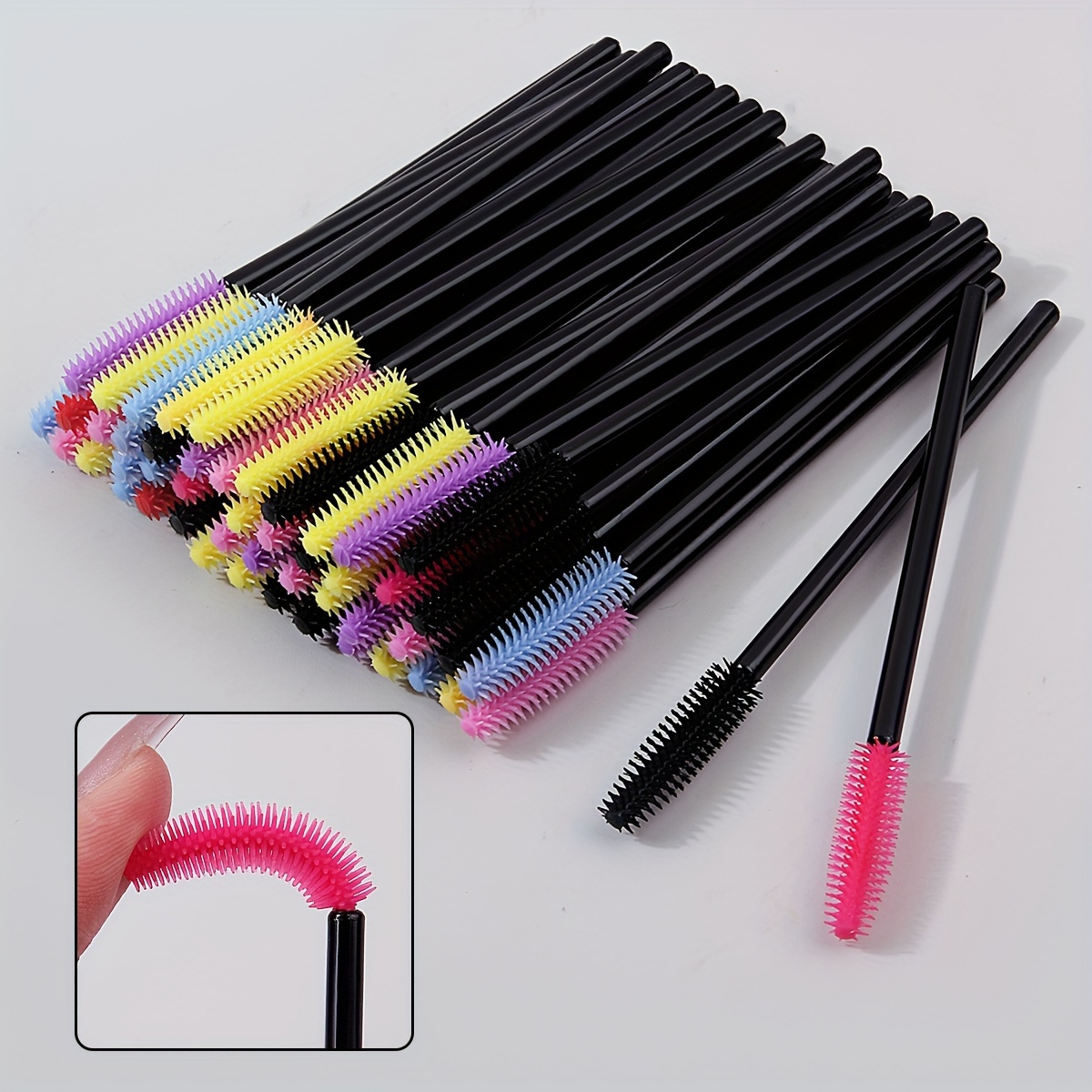 TEMU New Silicone Eyelash Brushes And Eyebrow Combs That Bent, Portable Eyelash Curlers, And Multifunctional Makeup Brushes.