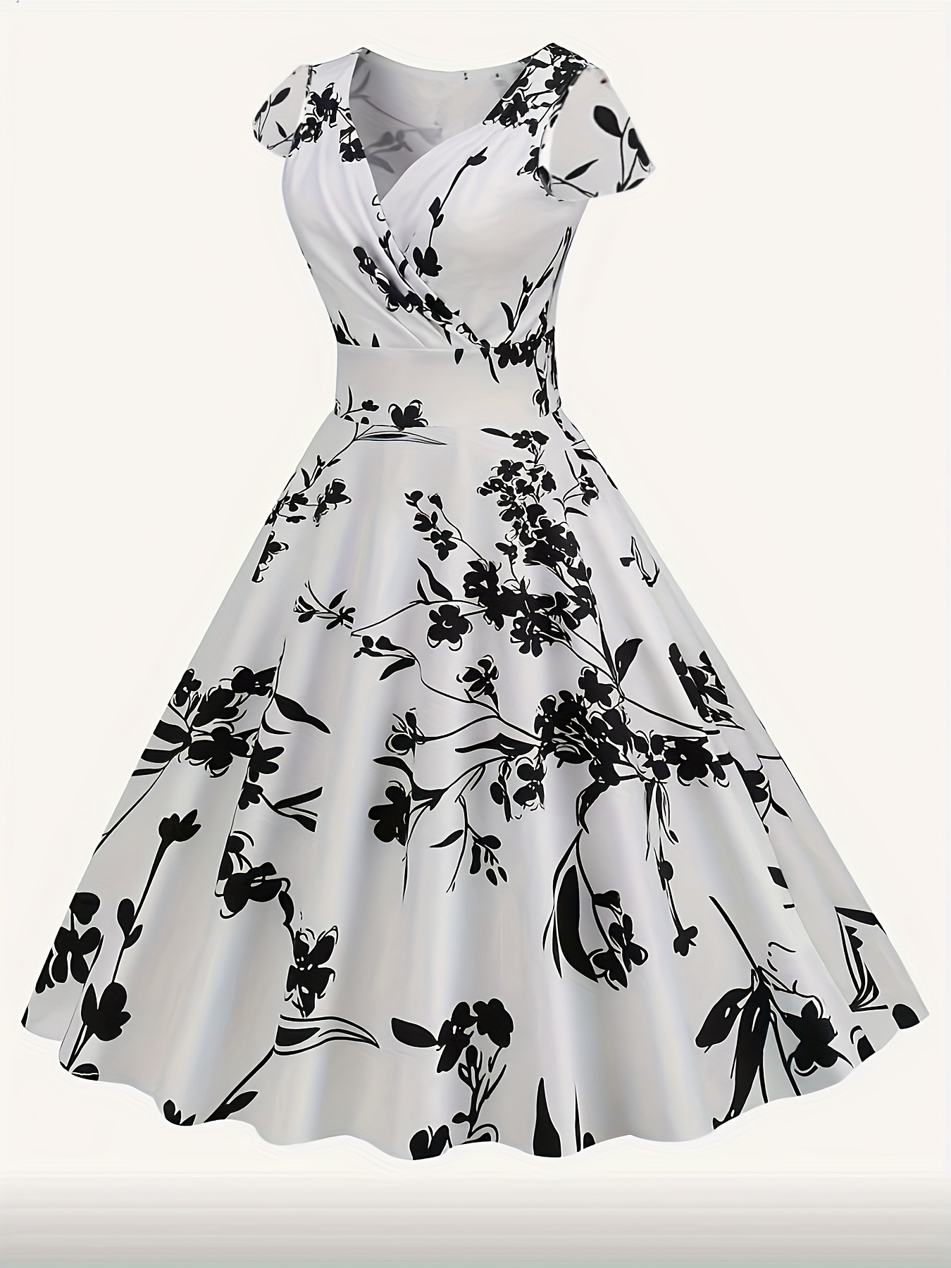 retro elegant and sophisticated short sleeved floral print sleeveless dress with adjustable a line skirt suitable for  
