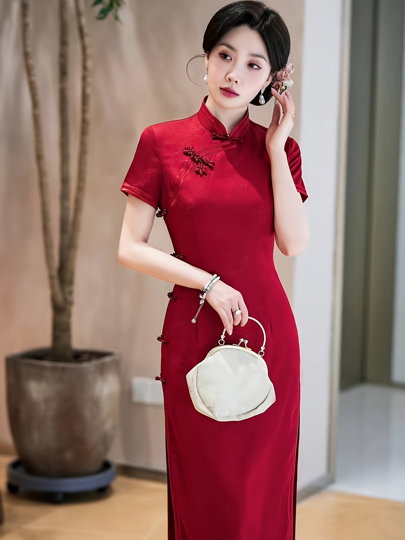 chinese collar formal dress Long Formal Prom Dress with Faux-Wrap Skirt main image 1