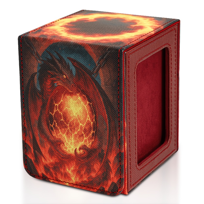 TEMU Card Deck Box With Ccg Display Window, Patented Design Card Deck Case Holds 100+ Double-sleeved Cards, Pu Leather Cards Storage Box For Tcg