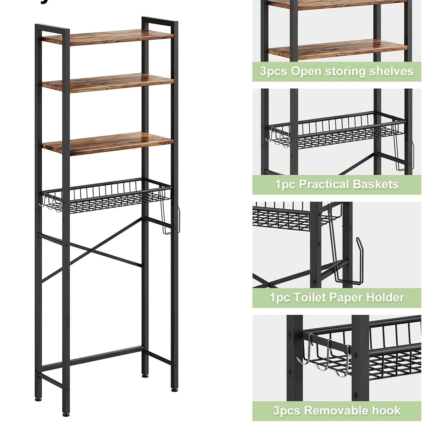 reliable 5-Tier Adjustable Over The Toilet Bathroom Organizer Shelf | Brown, Freestanding Iron Shelf with Toilet Paper Holder and 4 Hooks, Spray Paint End 14 5-Tier Adjustable Over The Toilet Bathroom Organizer Shelf | Brown, Freestanding Iron Shelf with Toilet Paper Holder and 4 Hooks, Spray Paint End