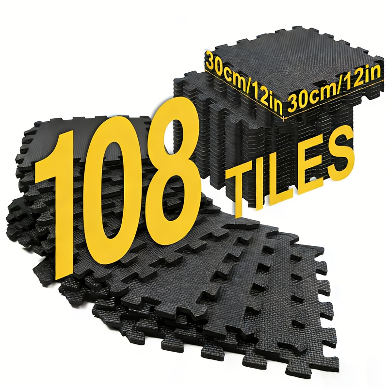 TEMU 108 pièces de tapis de sol EVA interverrouillés résistants et imperméables, adaptés aux de sport à domicile, de jeux, jeux de puzzle - carreaux