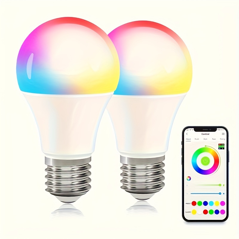 

2pcs Smart Light Bulb Using Alexa (no Required), Wifi Color-changing Light Bulb, Rgbcw A19 E26 Equivalent 60w, Led Multicolor Light Bulb