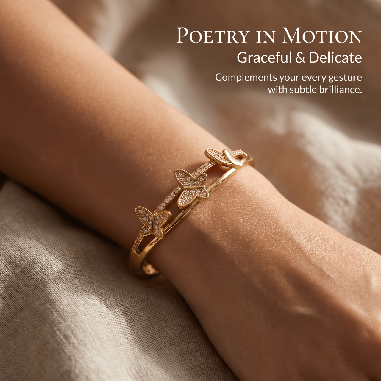 Golden-Toned Three Doves Pave Synthetic Zirconia Bracelet