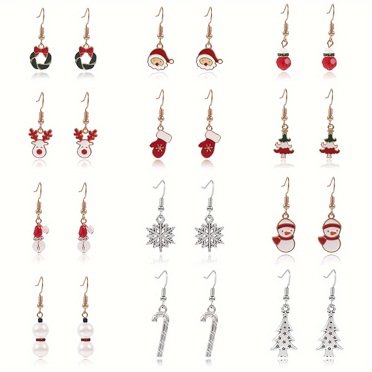 

12 Pairs Christmas Dangle Earrings Set, Cute Santa & Christmas Tree Snowflake Deer And , Alloy, Fashion Jewelry For Women, Perfect For Daily Wear & Gift.